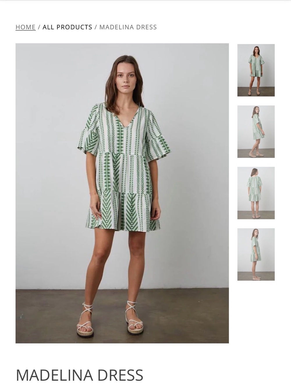 Velvet by Graham & Spencer -MADELINA DRESS- Green and White Printed Tiered Dress